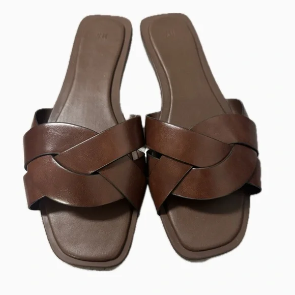 Brown Braided Slide Sandals - Picture 1 of 3